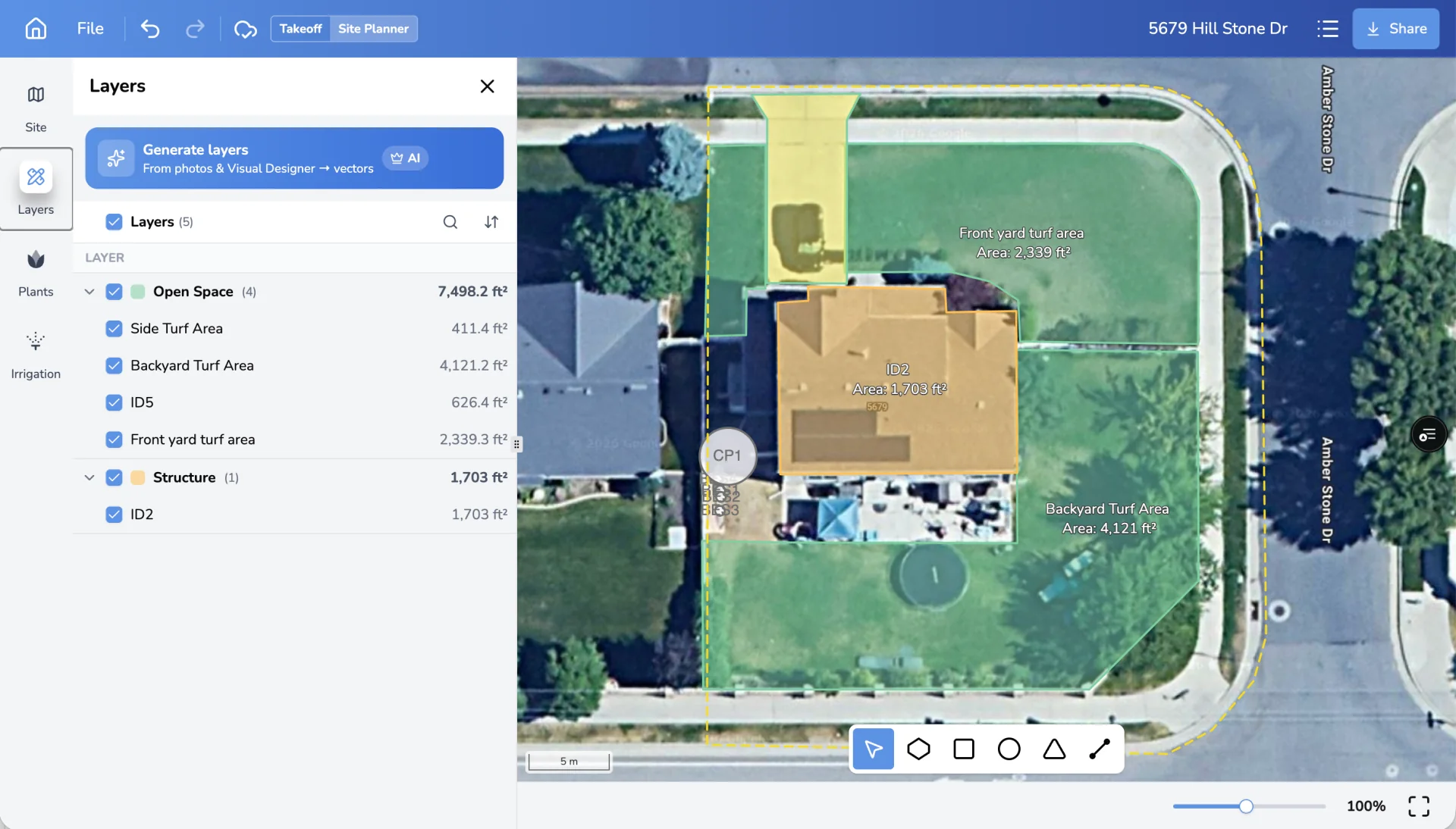 Site Plan map with measured property areas