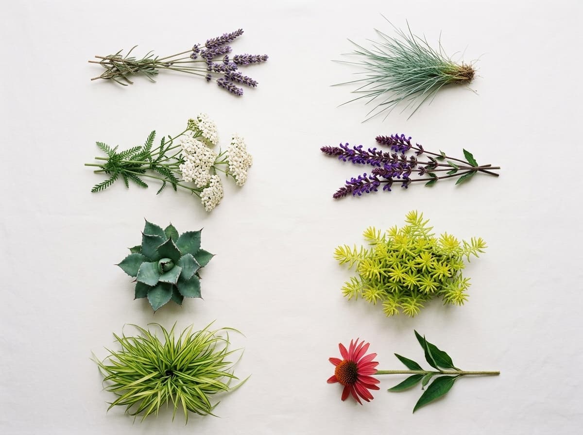 A grid of real, photographed water-wise plants
