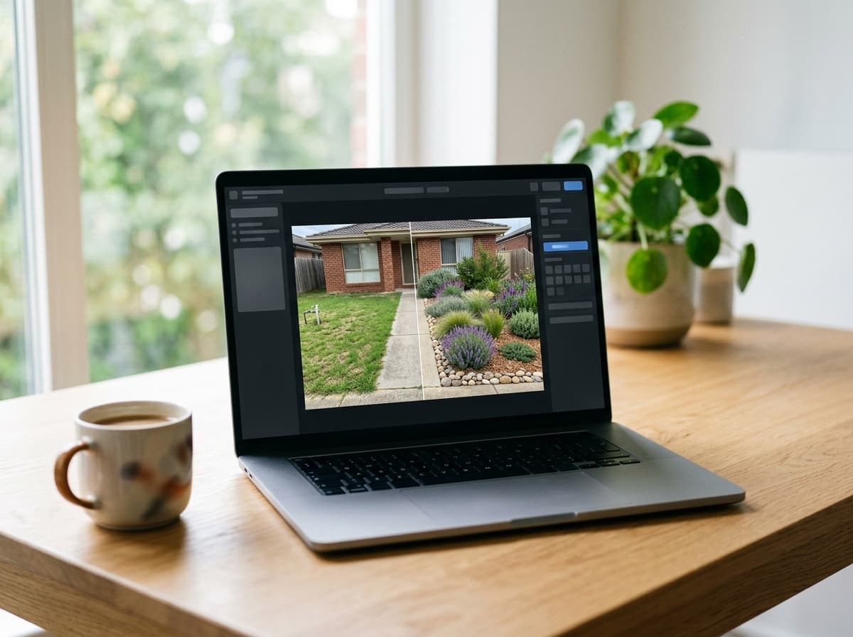 The SimplyScapes design canvas on a laptop