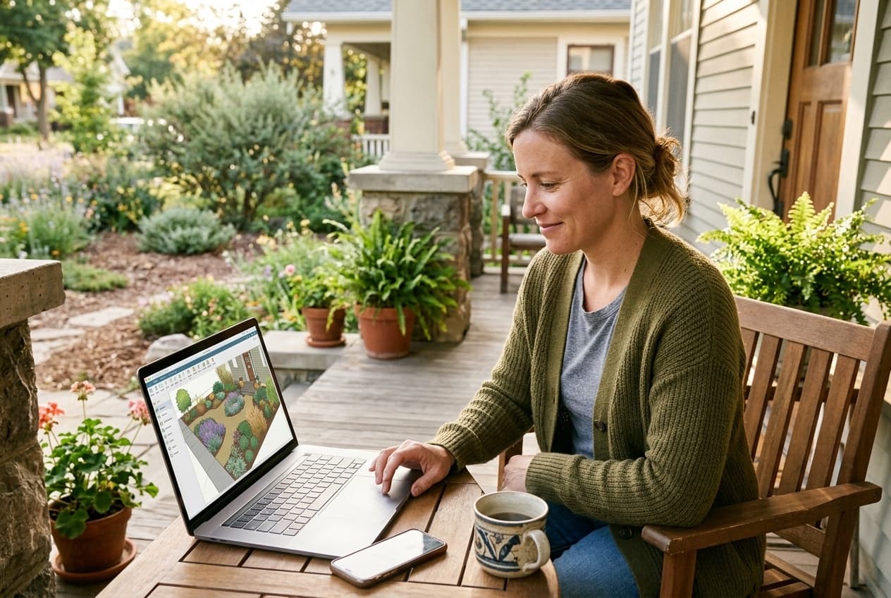 A homeowner sharing ideas while designing their yard