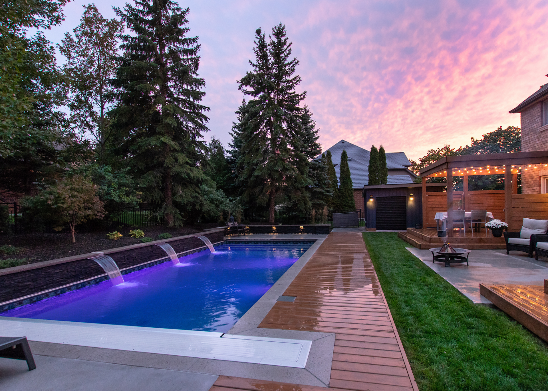 Pool with patio and lights