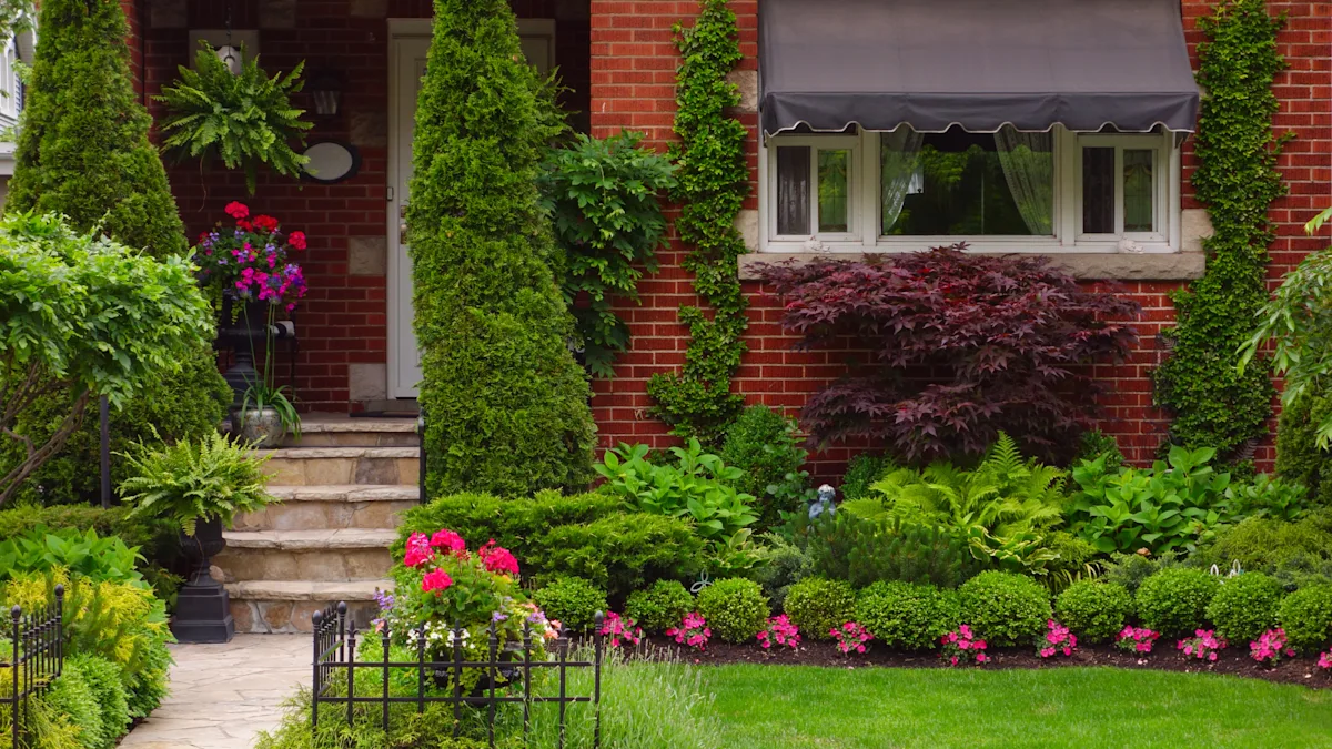 front yard planters repetition brick