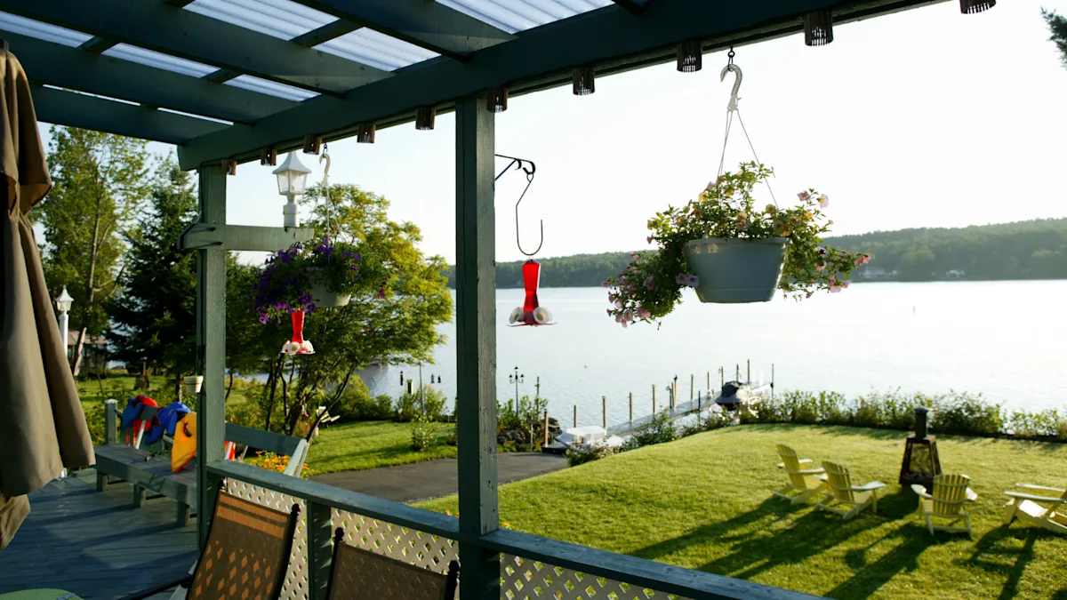 view lake patio grass seating